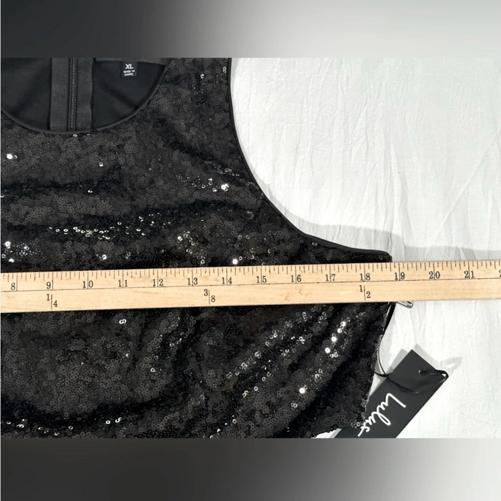 Lulus Life Illuminated Black Sequin Cutout Skater Dress Size L NWT Homecoming - Picture 9 of 13